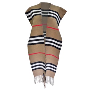 Burberry Icon Stripe Pattern Scarf in Beige Merino Wool