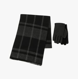 3412 Wool Blend Check Scarf & Thermal Lined Gloves Gift Set Mens Winter Black