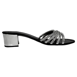 Giuseppe Zanotti Rhinestone-Embellished Slide Sandal Heels in Silver Leather