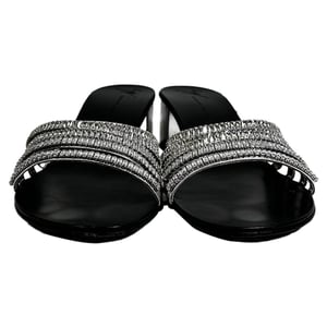 Giuseppe Zanotti Rhinestone-Embellished Slide Sandal Heels in Silver Leather