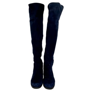 Stuart Weitzman Knee Length Boots in Navy Blue Suede