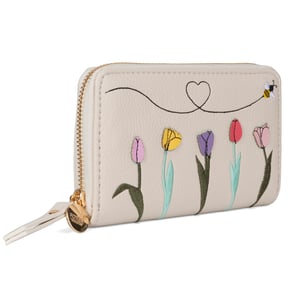 Women’s RFID Floral Zip Around Purse Wallet in Cream