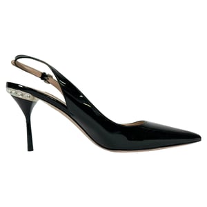 Miu Miu Embellished Slingback Pumps in Black Patent Leather