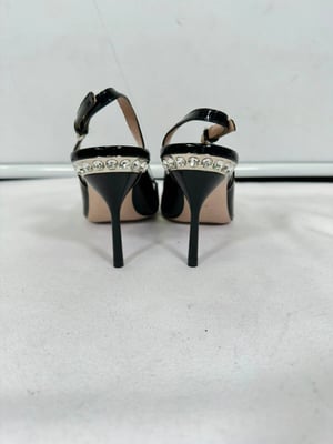 Miu Miu Embellished Slingback Pumps in Black Patent Leather