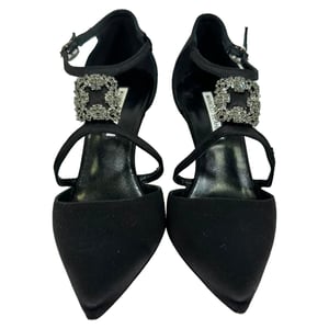 Manolo Blahnik Seneca Crystal-Embellished Pumps in Black Satin