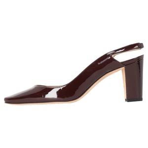 Manolo Blahnik Almond-Toe Slingback Pumps in Burgundy Patent Leather