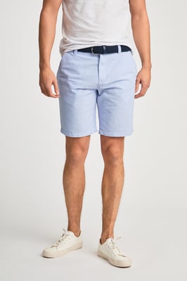 Blue Cotton Oxford Shorts With Belt