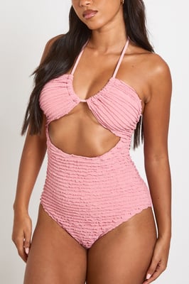 Textured Cut Out Halter Neck Swimsuit