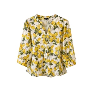 Smashed Lemon Blouse met citroenprint in geel en groen en knoopsluiting |