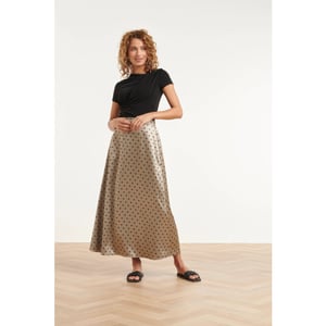 Smashed Lemon Midi rok in champagne met zwarte stippenprint |