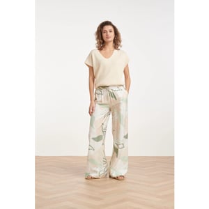 Smashed Lemon Wide leg broek met groene en beige bladprint |