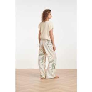 Smashed Lemon Wide leg broek met groene en beige bladprint |