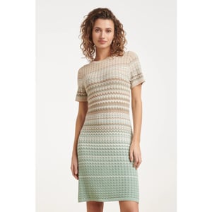 Smashed Lemon Gebreide jurk met zigzag print in groen en beige |