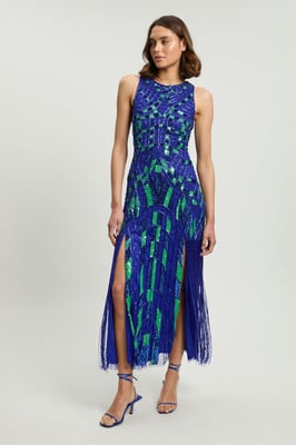 Embellished Geo Halter Woven Maxi Dress
