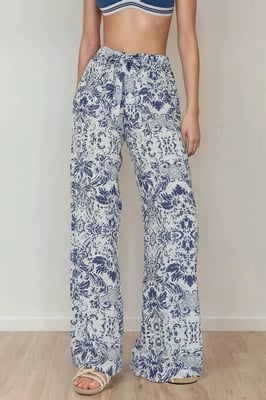 Geprinte Wijde Pantalon met Touwtjes