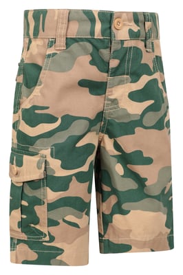'Camo' Kids Cargo Shorts Cotton Multiple Pockets Comfy Casual Bottoms Ecru