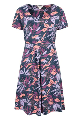 Orchid Patterned Women's UV Summer Dress with Side Pockets Holiday Beach Dress Purple