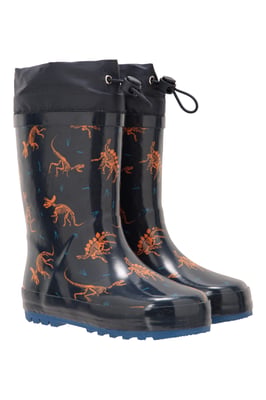 'Pattern' Winter Junior Wellies Lightweight Flexible Kids Fleece Lined Rain Boot Teal