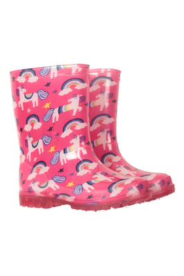 'Splash' Toddler Light Up Wellies Waterproof Flashing Sole Kids Rain Boots Shoes Pink