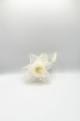 Rosette Faux Pearl & Polka Veil Feather Fascinator in Cream