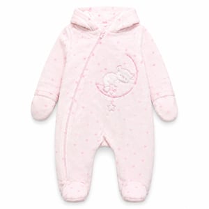 Pink Velour Baby Snowsuit Warm Hooded Infant Winter Suit 0-3M