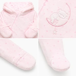 Pink Velour Baby Snowsuit Warm Hooded Infant Winter Suit 0-3M