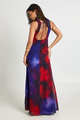 Chiffon Floral Cowl Neck Maxi Dress