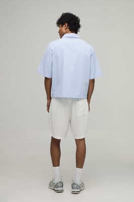 Oversized Boxy Poplin Check V-Neck Polo