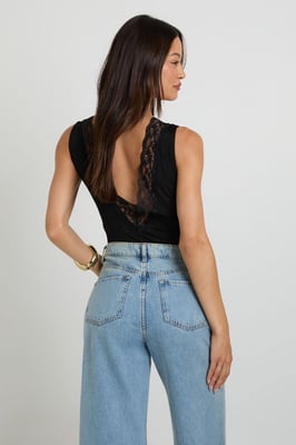 Tall Lace Trim V Neck Bodysuit