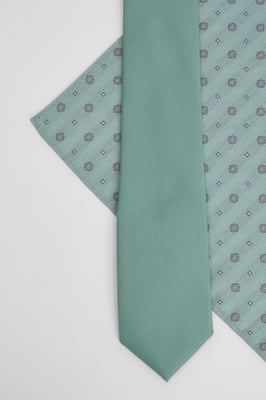 Sage Plain Tie and Foulard Pocket Square