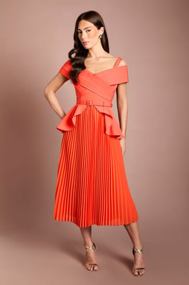 Bardot Pleated Crepe Midi Dress