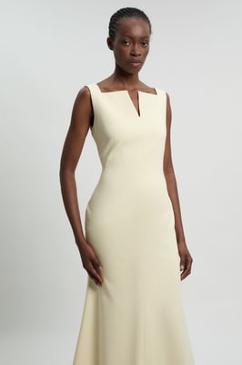Compact Stretch High Neck Clean Pencil Midi Dress