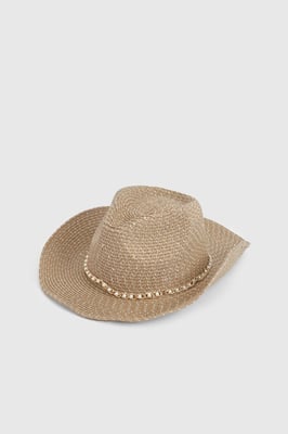 Pearl Trim Sequin Embellished Straw Cowboy Hat