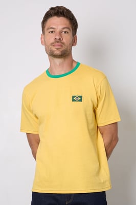 Yellow Brazil Print Crew Neck T-Shirt