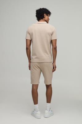 Slim Fit Man Waffle Revere Polo & Short Set