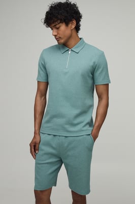 Slim Fit Waffle Polo & Short Set