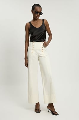 Petite Cotton Tailored Button Detail Trousers