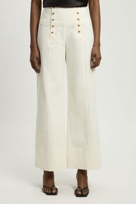 Petite Cotton Tailored Button Detail Trousers