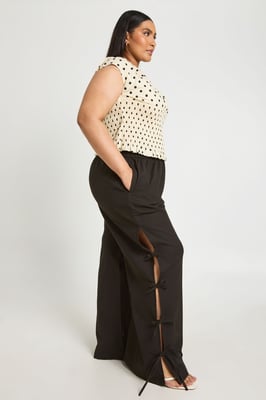 Plus Linen Look Tie Side Wide Leg Trouser