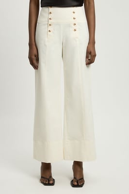 Cotton Tailored Button Detail Trousers