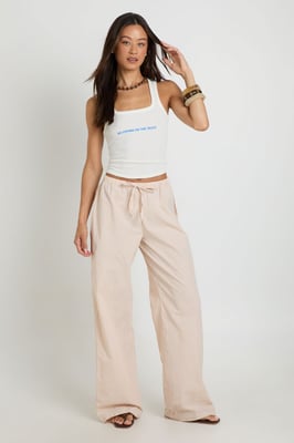 Tall Cotton Poplin Stripe Wide Leg Trousers