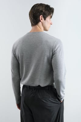 Komfort Passform Knapplös Krage Långärmad T-shirt