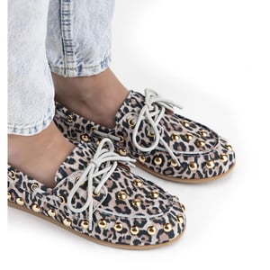 DWRS Label Dwrs latty leopard big studs sand mocassins dames