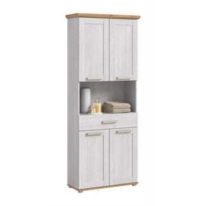 Furnilux Hoge kast breed moderne badkameropbergkast in eikenlook 74x187x34 cm