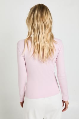 Petite Rib Button Through Long Sleeve Top
