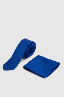 Deep Blue Plain Tie and Pocket Square