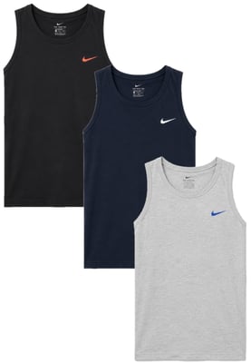 3 Pack Nike Men's Embroidered Swoosh Vest Tank Top in Black / Grey / Navy Blue