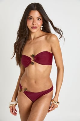 Trim Detail Plunge Top And Brief Bottom Bikini Set