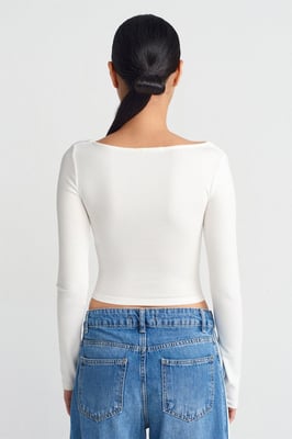 Dames Rechte Cropped Blouse met Vierkante Hals en Uitsparingen
