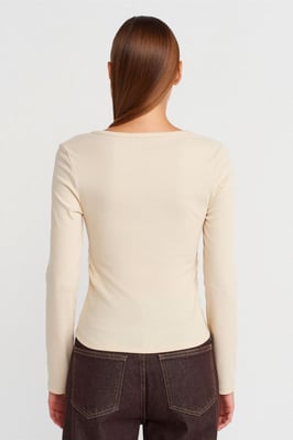 Slim Fit Geribbelde Blouse met Knopen aan de Voorkant